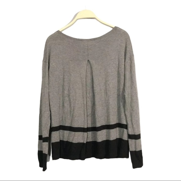 Loft sweater Gray Black Color Block stripe Pleat - Picture 2 of 10
